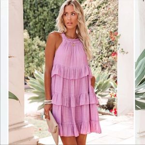 VICI BAISE POCKETED TIERED MINI DRESS - DUSTY ORCHID